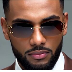 Oval Rimless Sunglasses Round Frame Summer‎ UV400 Style Men Travel Eye Shades